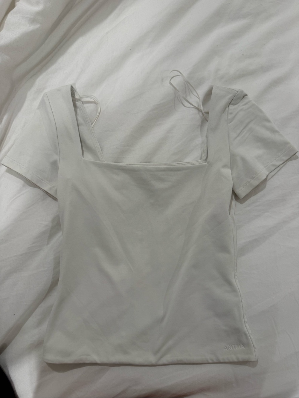 Aritzia White Square-Neck Short Sleeve Top